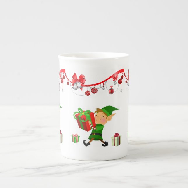 Christmas Mug, Elf, Merry Christmas Bone China Mug (Front)