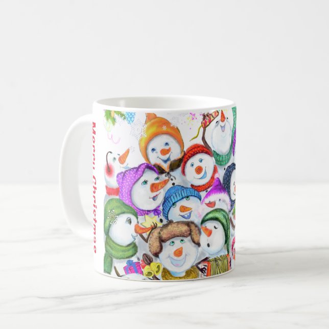 Christmas Mug Happy Snowmans Gift (Front Left)