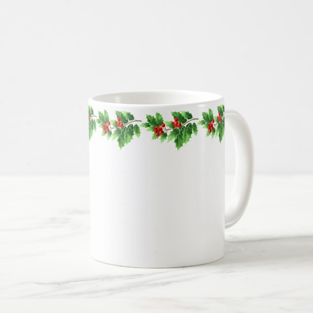 Christmas Mug-Holiday Holly Coffee Mug (Front Right)