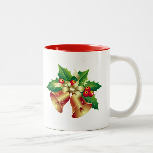 Christmas Mug-Holly Bells Two-Tone Coffee Mug (Right)