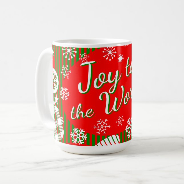 Christmas Mug – Joy to the World Red & Green (Front Left)