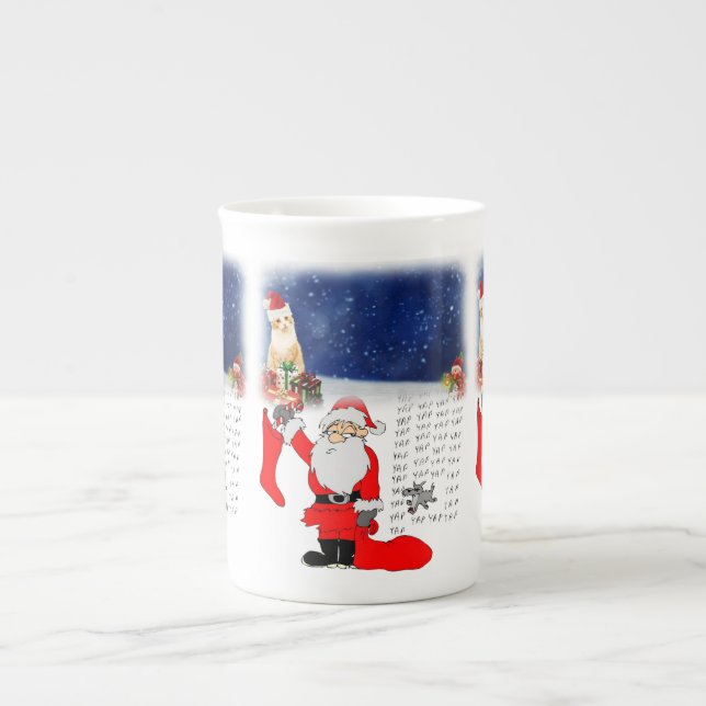 Christmas Mug, Kitten, Santa Bone China Mug (Front)