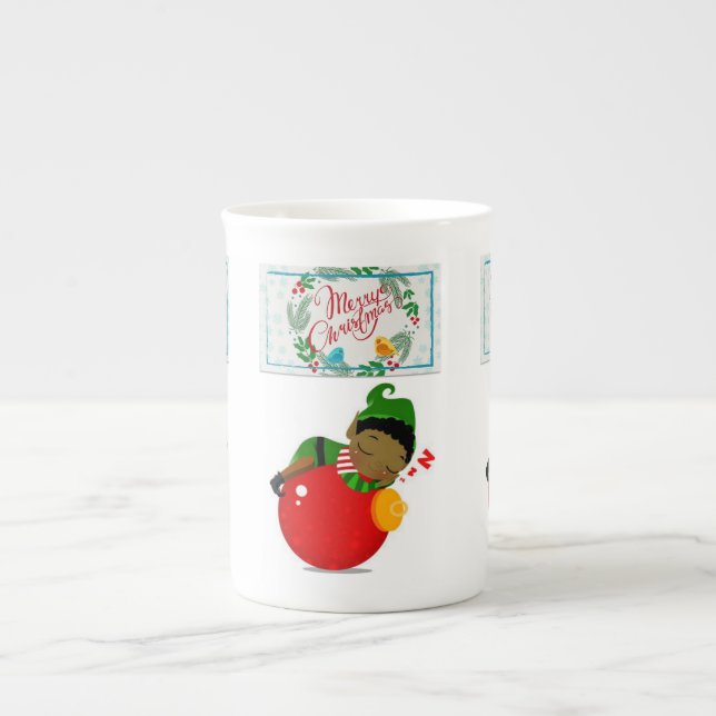 Christmas Mug,  Merry Christmas African Elf Bone China Mug (Front)