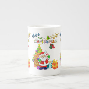 Christmas Mug, Merry Christmas, Santa Bone China Mug