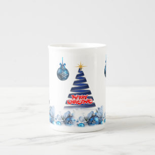 Christmas Mug, Merry Christmas Tree Bone China Mug