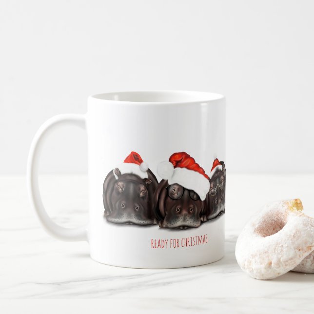Christmas Mug 'Ready for Christmas' Sleepy Hippos (With Donut)