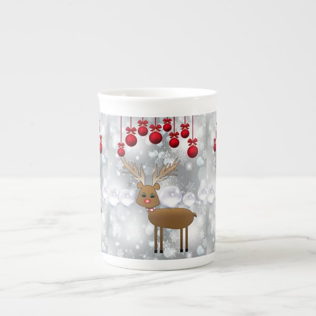 Christmas Mug, Reindeer Bone China Mug (Front)