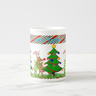 Christmas Mug, Reindeer, Merry Christmas Bone China Mug