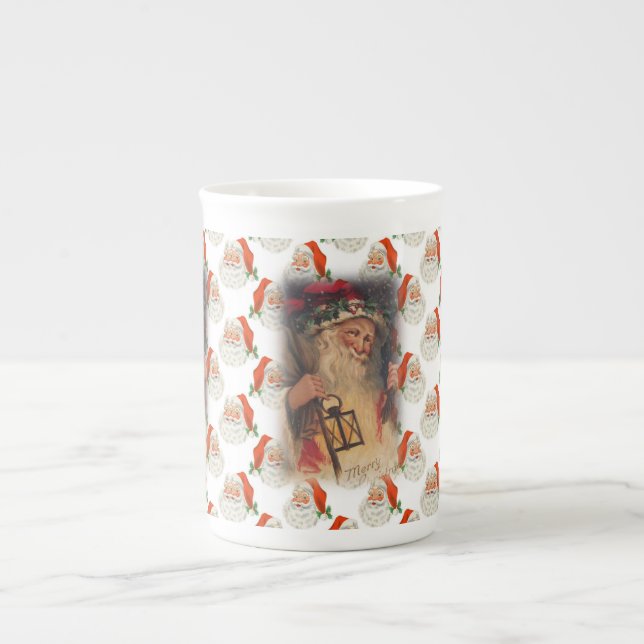 Christmas Mug, Vintage Santa Bone China Mug (Front)