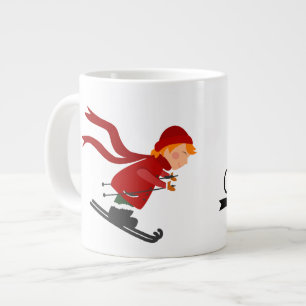 Christmas Mug with Child Skiing Art