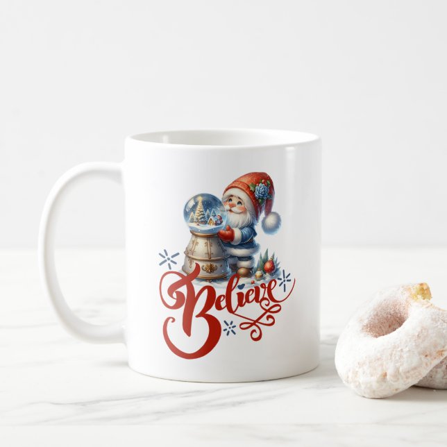 Christmas mug with cute gnome and snow globe (With Donut)