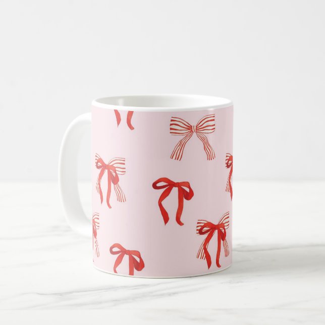 Christmas mug with cute red bows (Front Left)