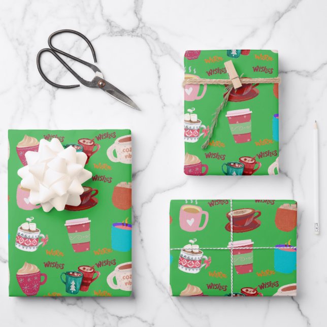 Christmas mugs Wrapping Paper Flat Sheet Set of 3 (Front)