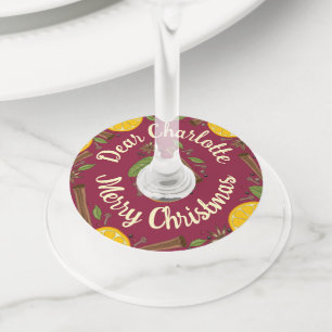 Christmas mulled wine spicy burgundy Person Name Wine Glass Tag