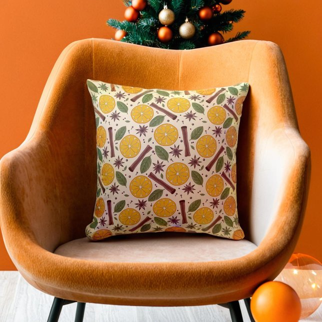 Christmas mulled wine spicy light yellow cushion (Christmas mulled wine spicy light yellow throw pillow)