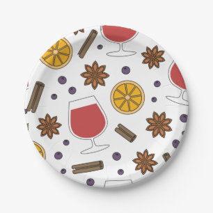 Christmas mulled wine with spices paper plate