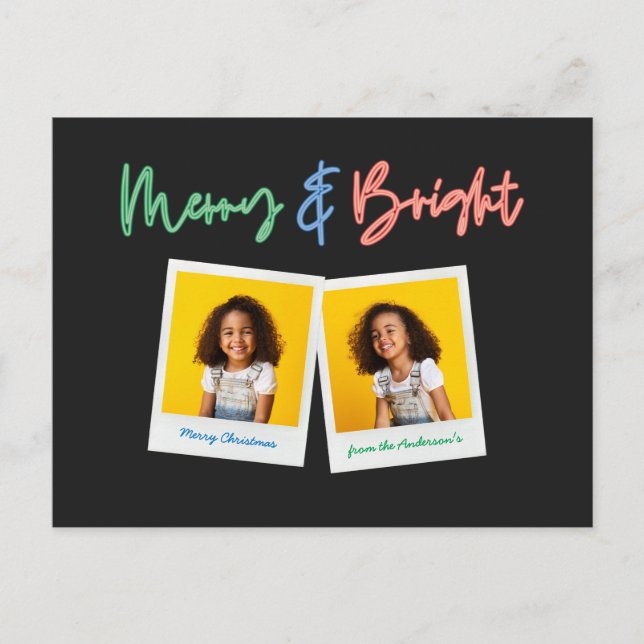 Christmas multi photo bright modern colorful neon holiday postcard (Front)