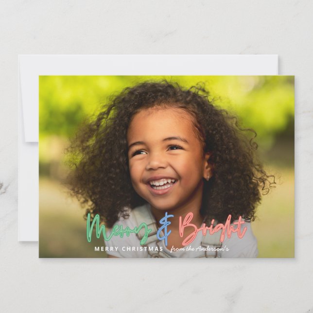 Christmas multi photo bright modern colourful neon announcement (Front)