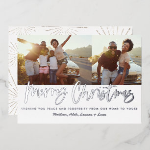 Christmas multi photo modern silver script chic 