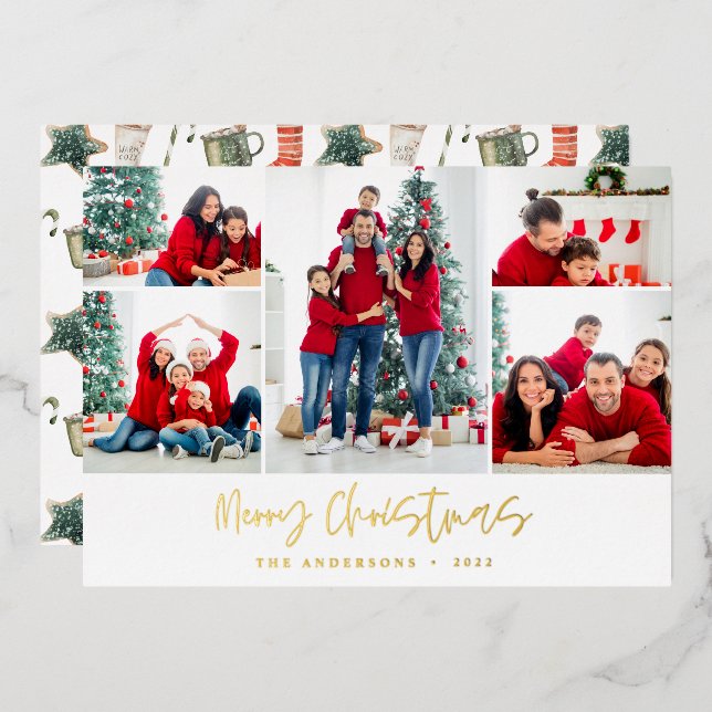 Christmas multi photo script modern red and green (Front/Back)