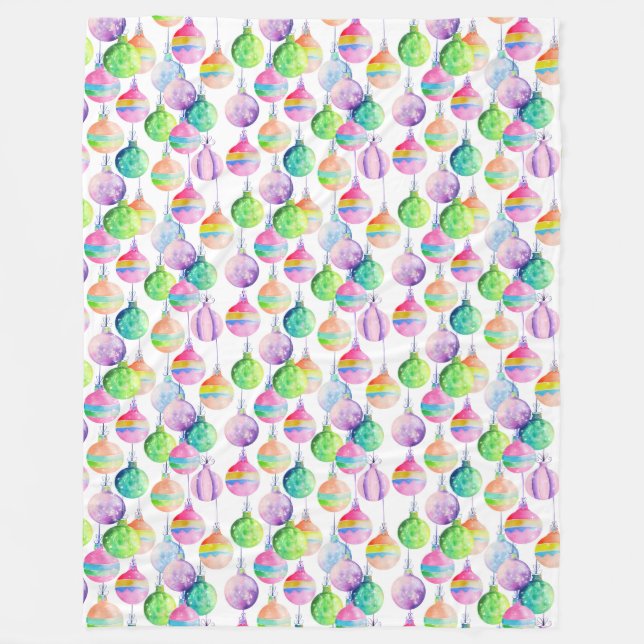 Christmas Multicolor Balls Ornaments Fleece Blanket (Front)
