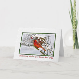 Christmas, Mum and Dad, Cardinal Bird, Snow, Card