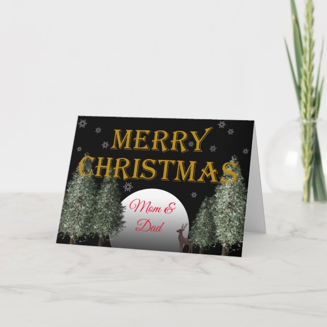 Christmas Mum Dad Moonlit Deer Traditional Holiday Card (Front)