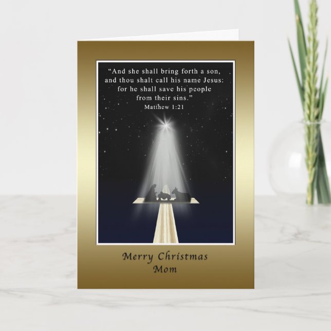 Christmas, Mum, Religious, Nativity and Cross Holiday Card (Front)