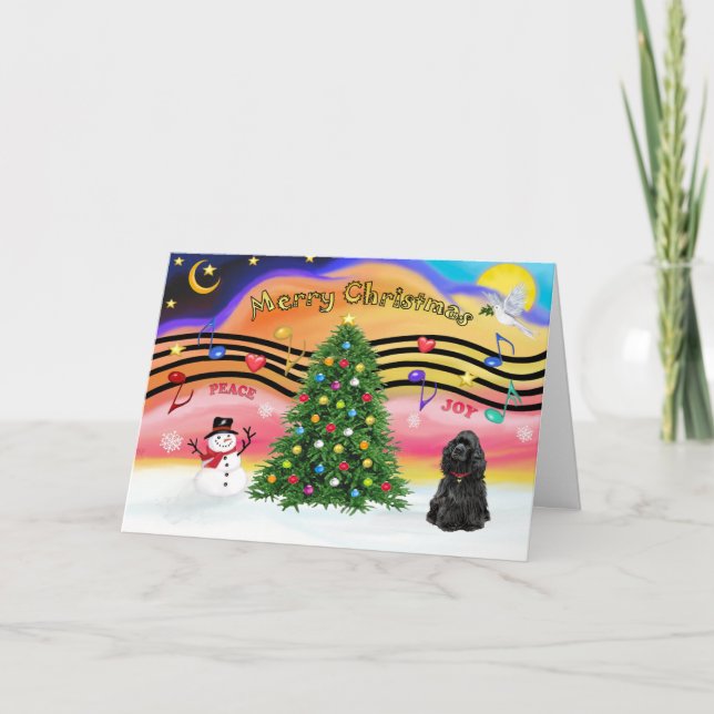 Christmas Music 2 - Cocker Spaniel (black) Holiday Card (Front)