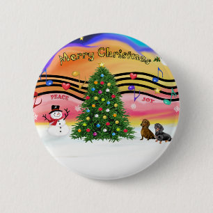 Christmas Music 2 - Dachshunds (two) 6 Cm Round Badge