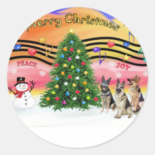 Christmas Music 2 - German Shepherds (three) Classic Round Sticker