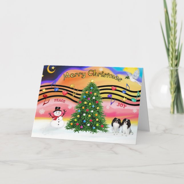 Christmas Music 2 - Japanese Chin (two) Holiday Card (Front)