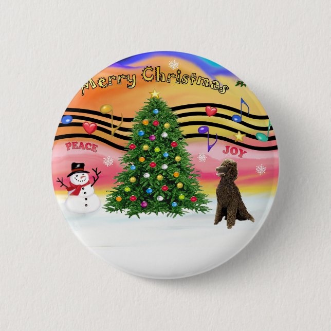 Christmas Music 2 - Poodle (Chocolate Standard) 6 Cm Round Badge (Front)