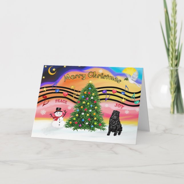 Christmas Music 2 - SharPei 6 (black) Holiday Card (Front)