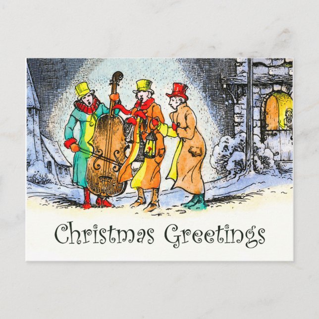 Christmas music band playing on the street postcard (Front)