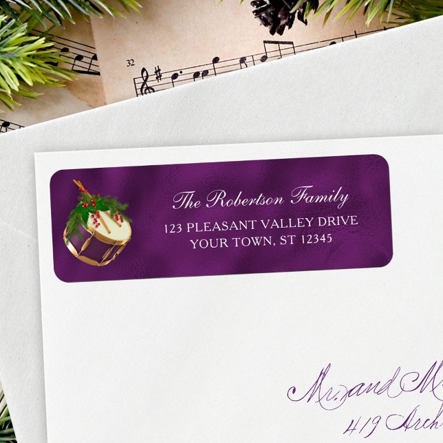 Christmas Music Drum Purple Return Address (Creator Uploaded)