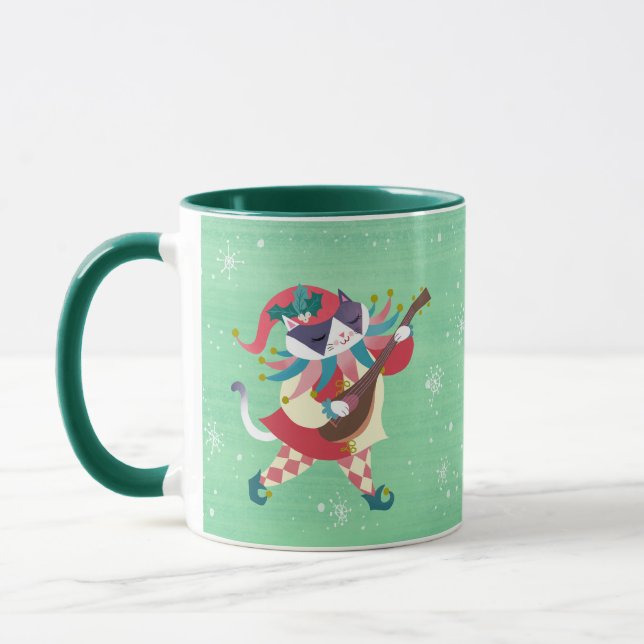 Christmas Music Elf Cat Green Mug (Left)