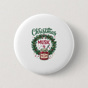 Christmas Music Is Jam Jar Pine Wreath Headphones 6 Cm Round Badge