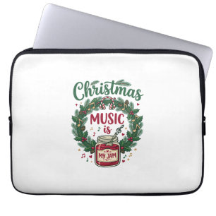 Christmas Music Is Jam Jar Pine Wreath Headphones Laptop Sleeve