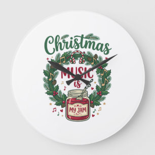 Christmas Music Is Jam Jar Pine Wreath Headphones Large Clock