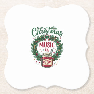 Christmas Music Is Jam Jar Pine Wreath Headphones Paper Coaster