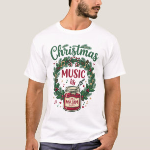 Christmas Music Is Jam Jar Pine Wreath Headphones T-Shirt