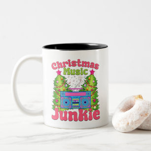 Christmas Music Junkie 80's Retro Cassette Player Two-Tone Coffee Mug