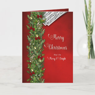 Christmas, Music Notes, Red, Pine Branch,Glossy Card