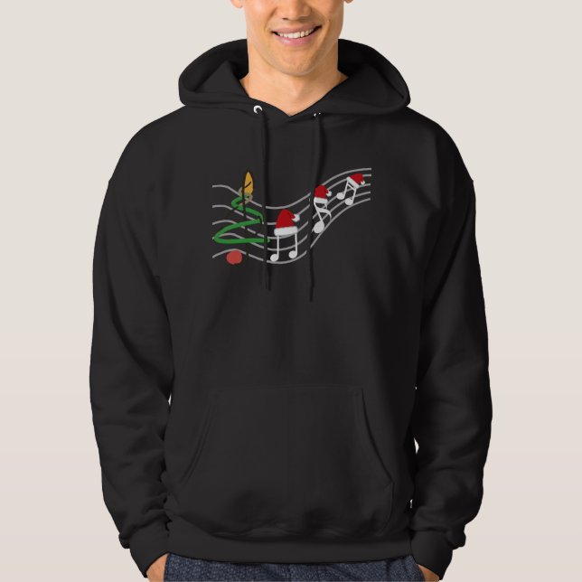 Christmas Music Notes Santa Hat Treble Clef  Hoodie (Front)