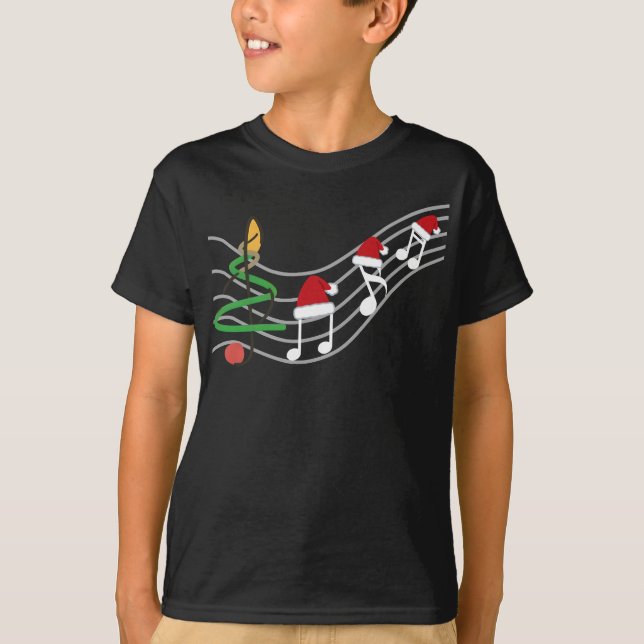 Christmas Music Notes Santa Hat Treble Clef  T-Shirt (Front)