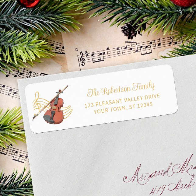 Christmas Music Violin Elegant Return Address (Creator Uploaded)