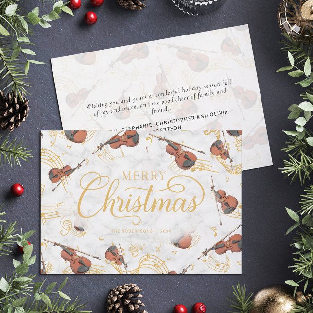 Christmas Music Violin Elegant Script Holiday Card (Creator Uploaded)