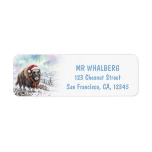 Christmas Muskox with Santa Hat Watercolor