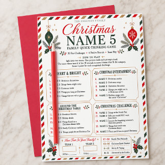Christmas Name 5 Family Team Holiday Game